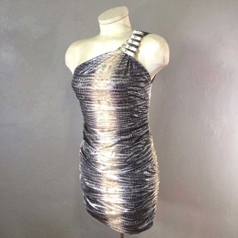 Flamingo snake print bodycon one shoulder dress